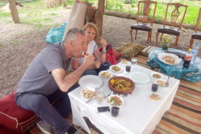 Enjoying a traditional Moroccan lunch