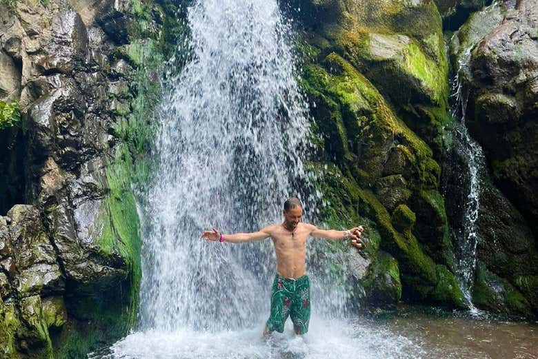 Swimming in a waterfall near Aroumd 
