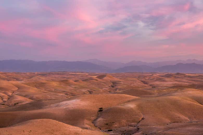The Agafay desert at sunset