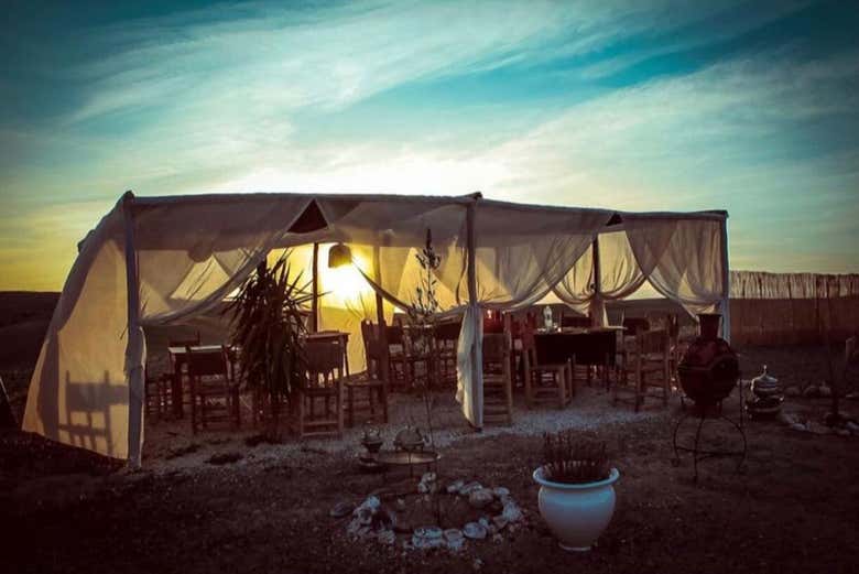 Experience a dazzling sunset in the desert